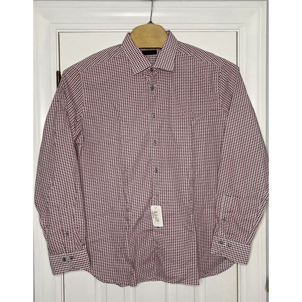 Saks Fifth Avenue Mens Long Sleeve Button Front Shirt Blue Fish 2XL New